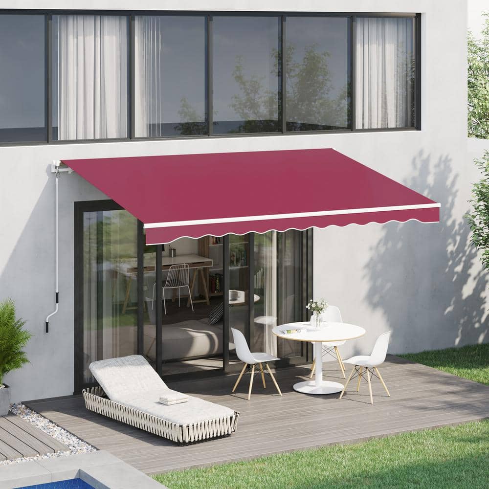Wine Red Manual Retractable Patio Awning with Aluminum Frame