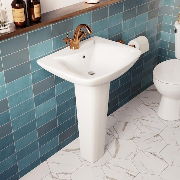 24 in. W x 19 in. D Bathroom Pedestal Sink in White Vitreous China Pedestal Sink with Single Faucet Hole and Overflow