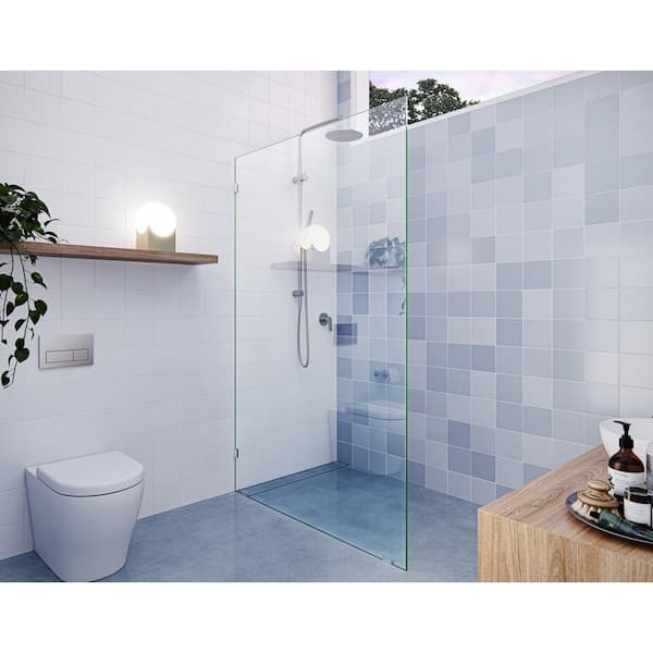 Glass Warehouse Vela 47 in. W x 78 in. H Frameless Fixed Single Panel Shower Door in Brushed Nickel Without Handle