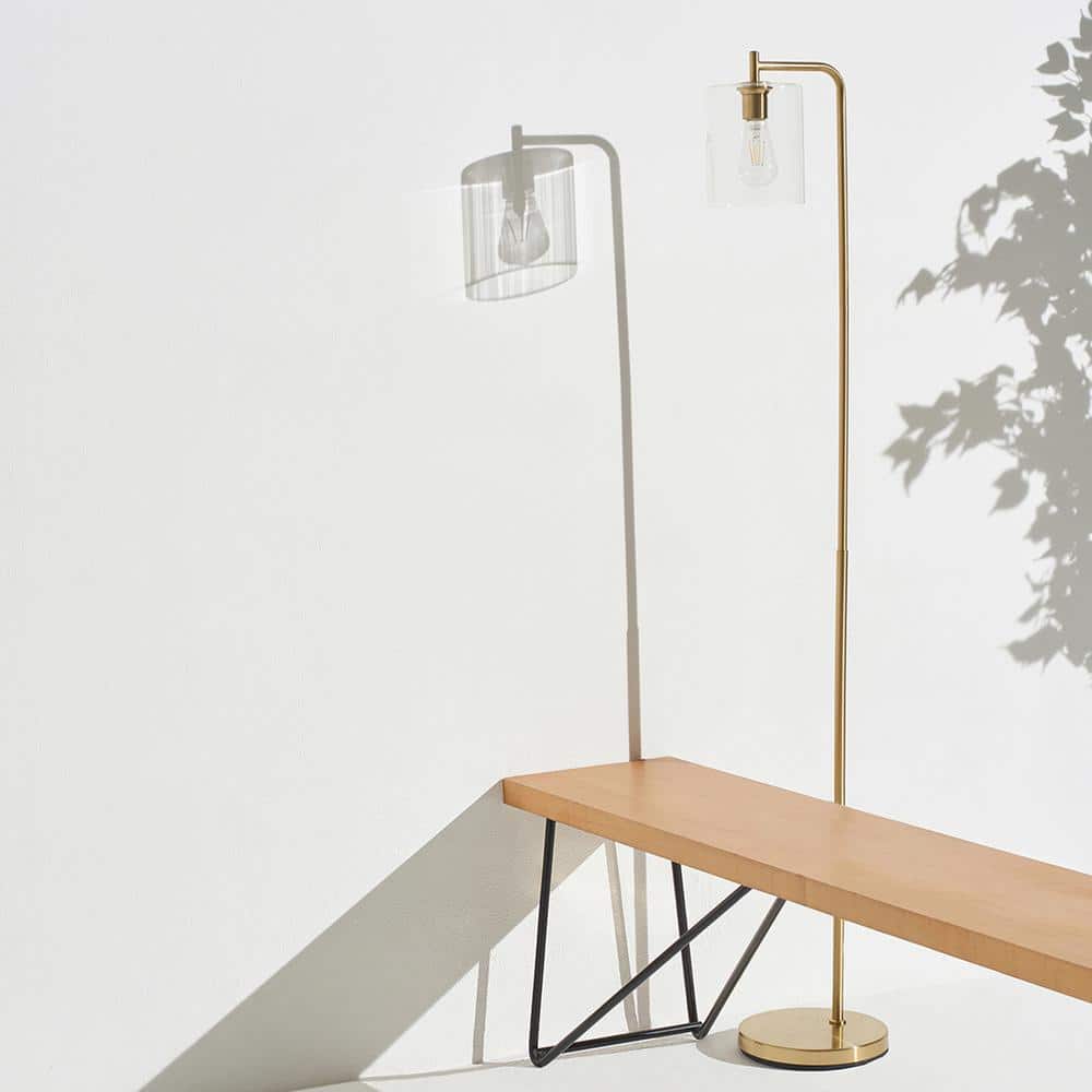 Elizabeth Brass Industrial LED Floor Lamp with Edison Bulb and Smart Compatibility
