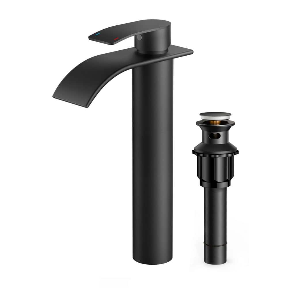 Fountain 11 in. Single Hole Single Handle Bathroom Vanity Vessel Sink Faucet with Pop Up Drain in Matte Black price history on PriceWatchPro