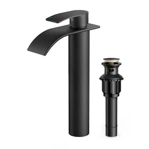 Fountain 11 in. Single Hole Single Handle Bathroom Vanity Vessel Sink Faucet with Pop Up Drain in Matte Black