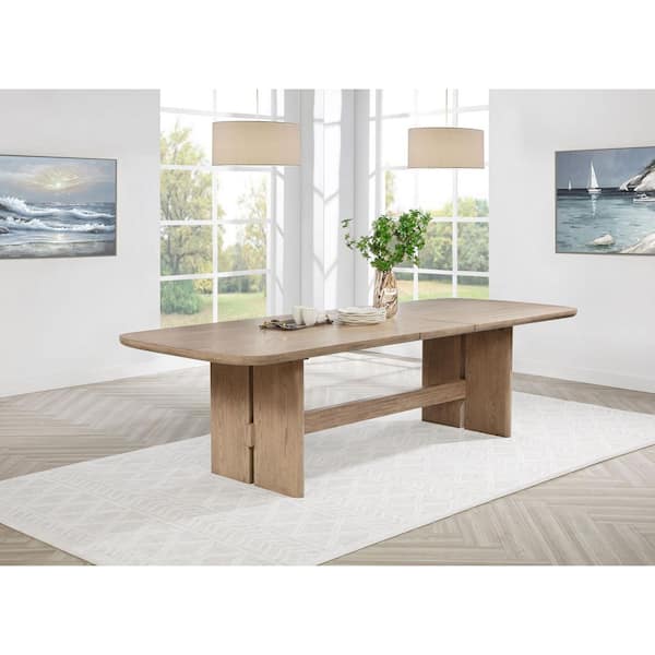 Coaster Kailani Coastal Beige Oak Wood Top 110 in. Trestle Dining Table Seats 10