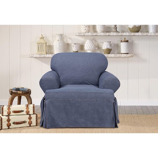 SureFit Authentic Denim Indigo Cotton 1 Piece T Cushion Chair Slipcover