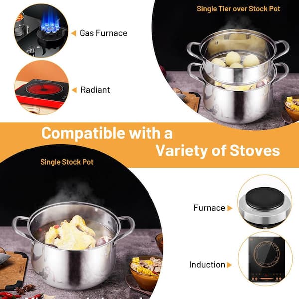 Angeles Home 4.2 qt. Stainless Steel Stock Pot in Silver with 2 qt. Steamer Insert and Lid