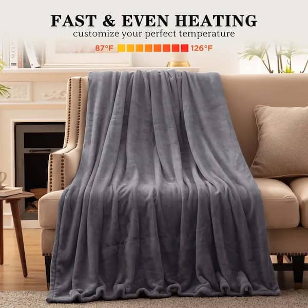 Gray 84 in. x 62 in. Flannelette Heated Blanket Electric Throw Soft Electric Blanket for Couch Home Office