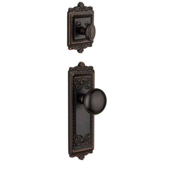 Grandeur Windsor Single Cylinder Timeless Bronze Combo Pack Keyed Differently with Fifth Avenue Knob and Matching Deadbolt