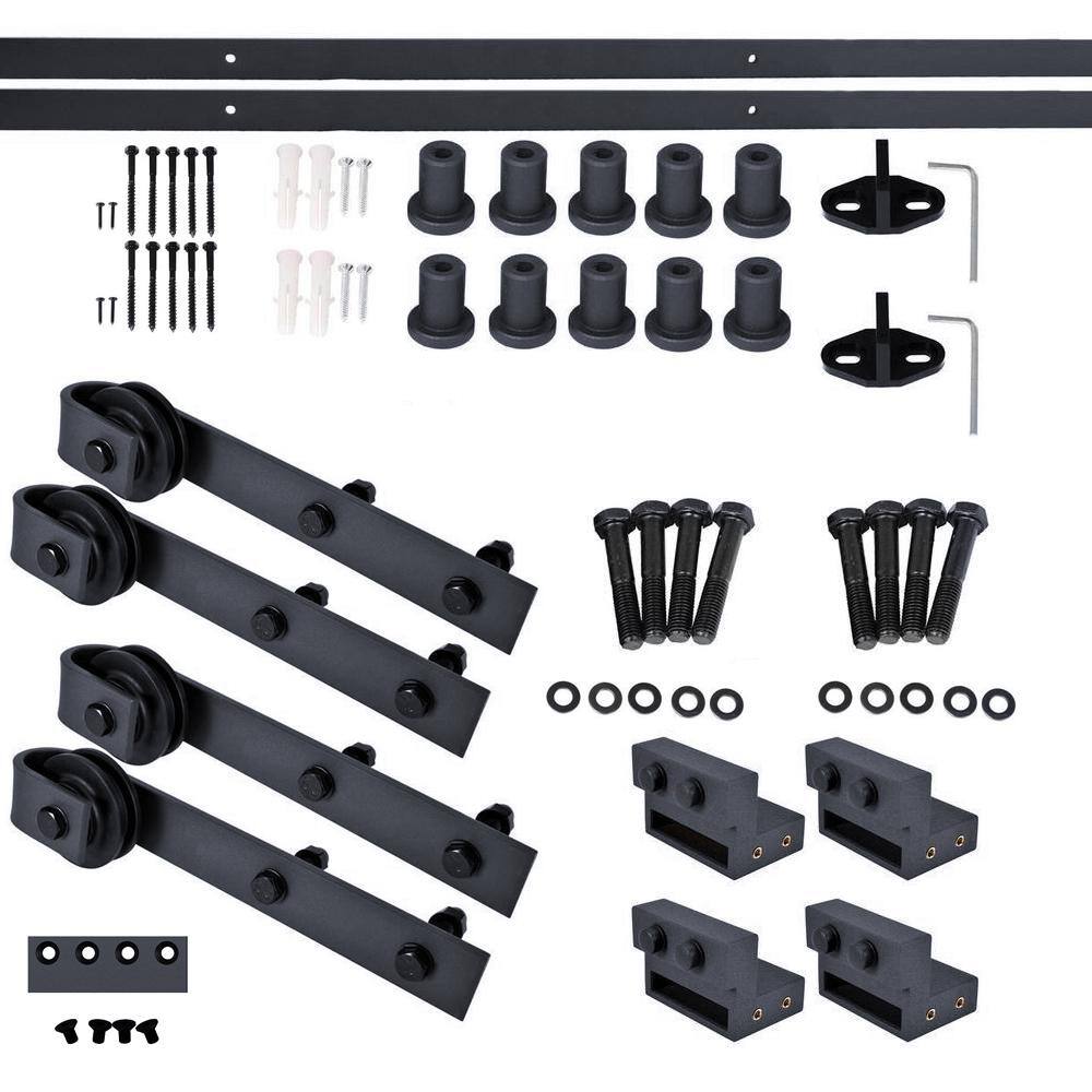 84'' Charcoal Black Solid Wood Barn Door Kit with Matte Black Hardware