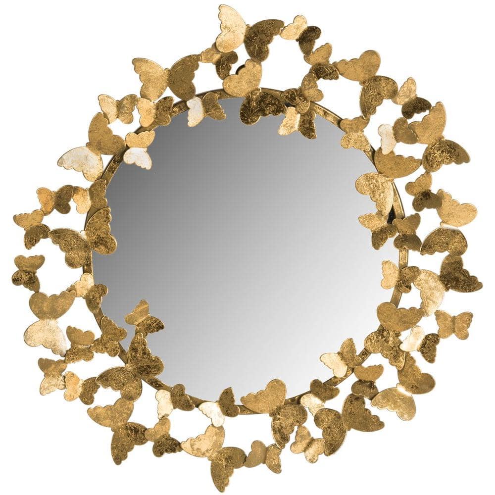 27" Contemporary Gold Foil Butterfly Round Wall Mirror