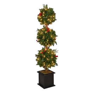 4 ft Winslow Fir Pre-Lit Potted Artificial Topiary Christmas Tree with 150 Warm White Mini Lights