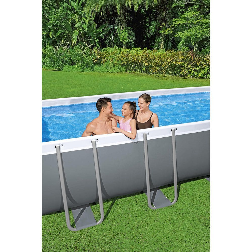 Gray 18ft x 9ft Rectangular Metal Frame Pool Set with Filter Pump