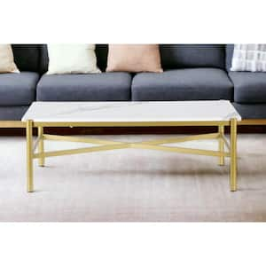 46 in. Gold Rectangle Faux Marble Coffee Table