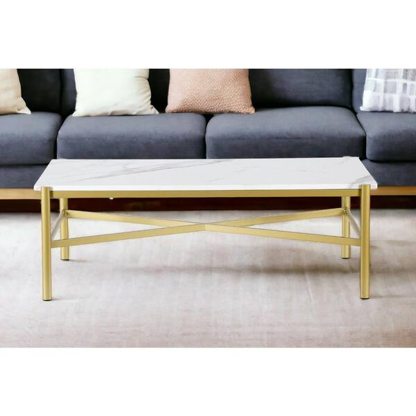 HomeRoots 46 in. Gold Rectangle Faux Marble Coffee Table