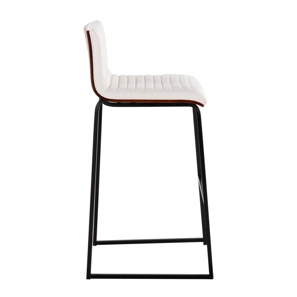 Cream Fabric and Black Metal Barstool Set with Wood Back, 30 inch