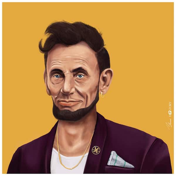 Empire Art Direct "Hip Abraham Lincoln" Multi-color Free Floating Reverse Unframed Printed Tempered Art Glass Wall Art 24 in. x 24 in.