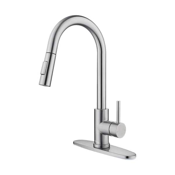 Single Handle Deck Mount Standard Kitchen Faucet Stainless Steel 1 Handle Pull Out Faucet in Brushed Nickel