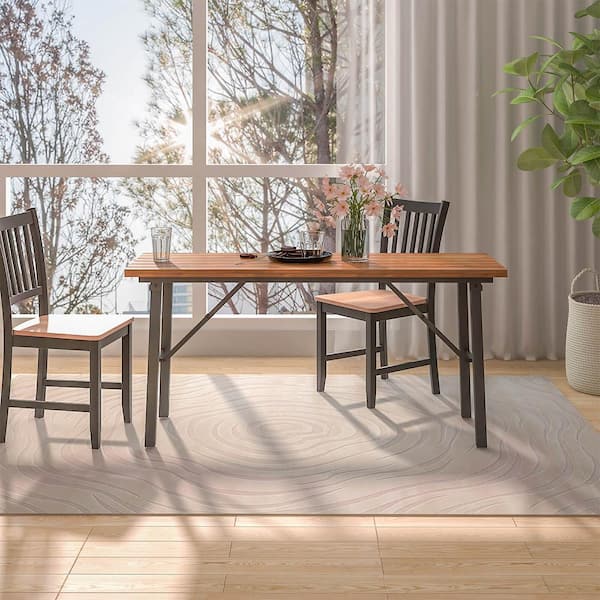 Gymax 59 in. Natural Rectangle Acacia Wood Patio Folding Picnic