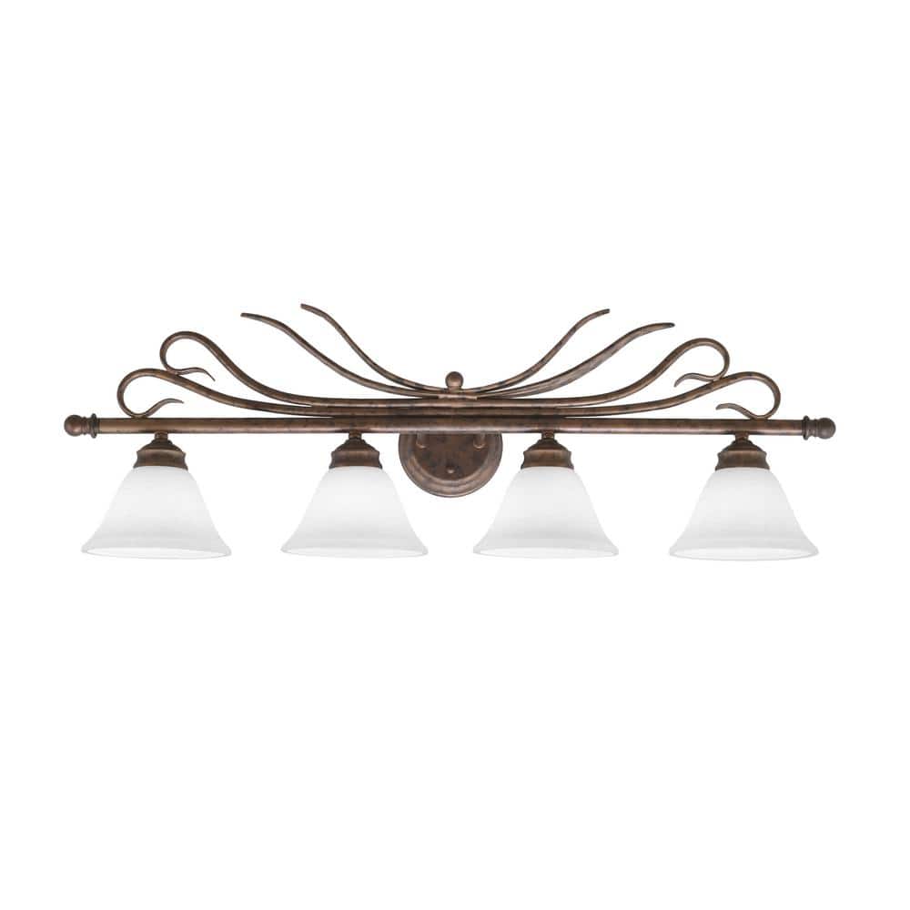 Olympia 35.25 in. 4-Light Bronze Vanity Light with White Muslin Glass Shade