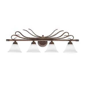 Olympia 35.25 in. 4-Light Bronze Vanity Light with White Muslin Glass Shades