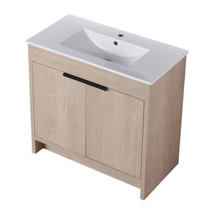 36 in. W Modern Simplicity Freestanding Bathroom Vanity with 1-Ceramic White Sink and 1-Shelf in Wooden