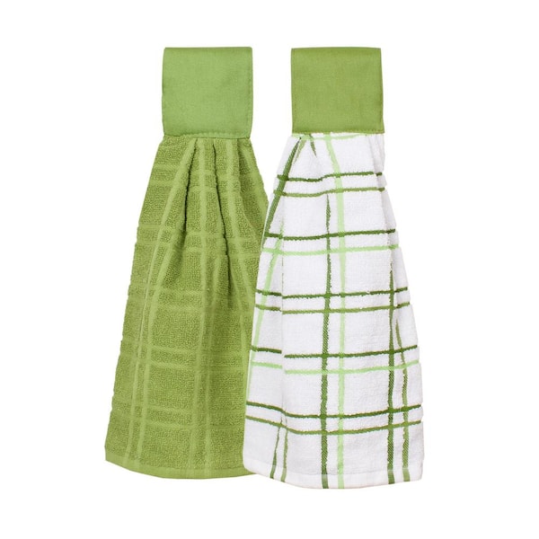 RITZ Cactus Solid and Multi Check Cotton Tie Towel (Set of 2)