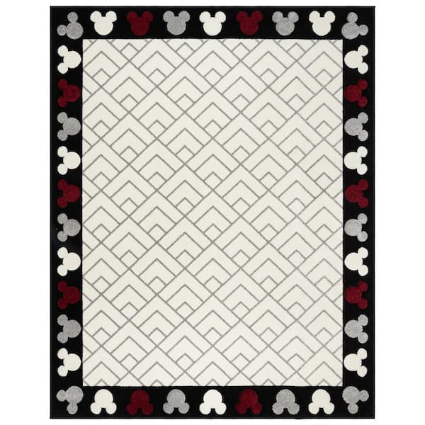 Mickey Mouse Bravo Ivory/Black 5 ft. x 7 ft. Border Heads Geometric Indoor Area Rug