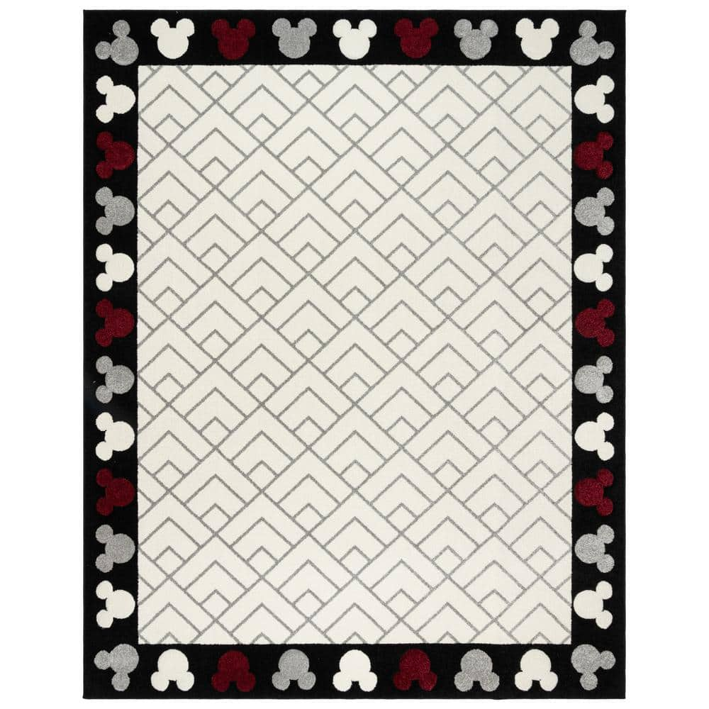 Disney Mickey Mouse Bravo Border Heads Ivory/Black 8 ft. x 10 ft. Geometric Indoor Area Rug