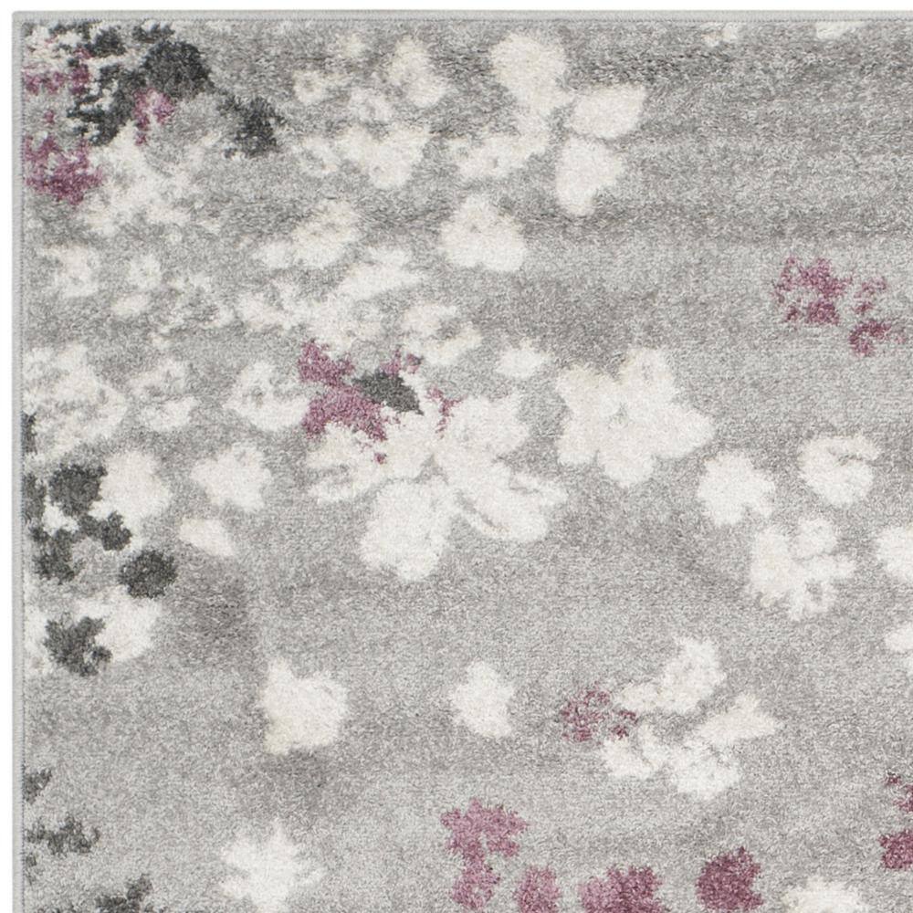 Light Grey and Purple Floral Synthetic Square Area Rug