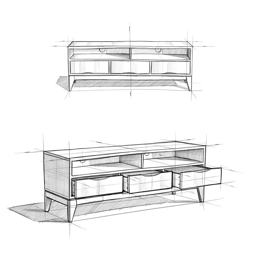 Harper 60" Walnut Brown Rubberwood TV Stand with Cabinet and Drawers