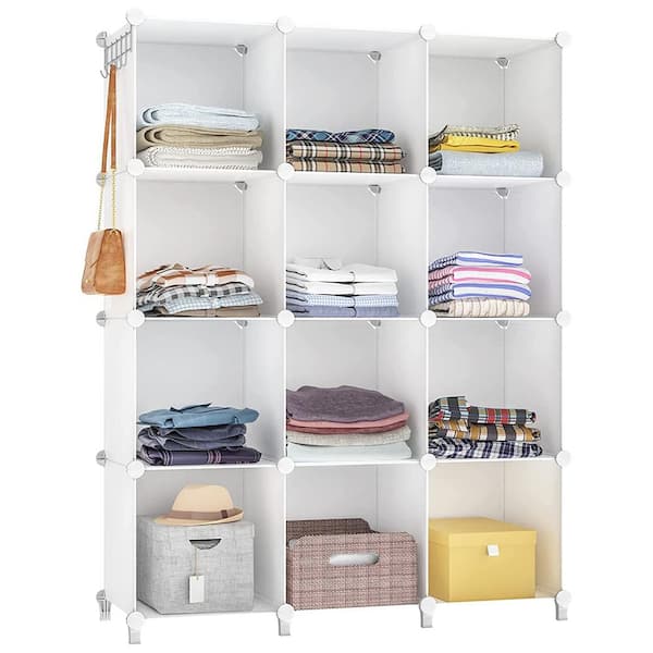 Unbranded 47.2 in. H x 37.6 in. W x 11.8 in. D White Plastic 12- Cube Organizer
