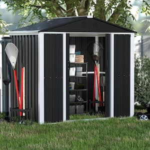 6.5 ft. x 4 ft. Metal Outdoor Garden Storage Shed with Sliding Door and Waterproof Roof, Freestanding Cabinet in Black