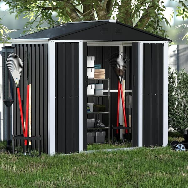 Kaikeeqli 6.5 ft. x 4 ft. Metal Outdoor Garden Storage Shed with Sliding Door and Waterproof Roof, Freestanding Cabinet in Black