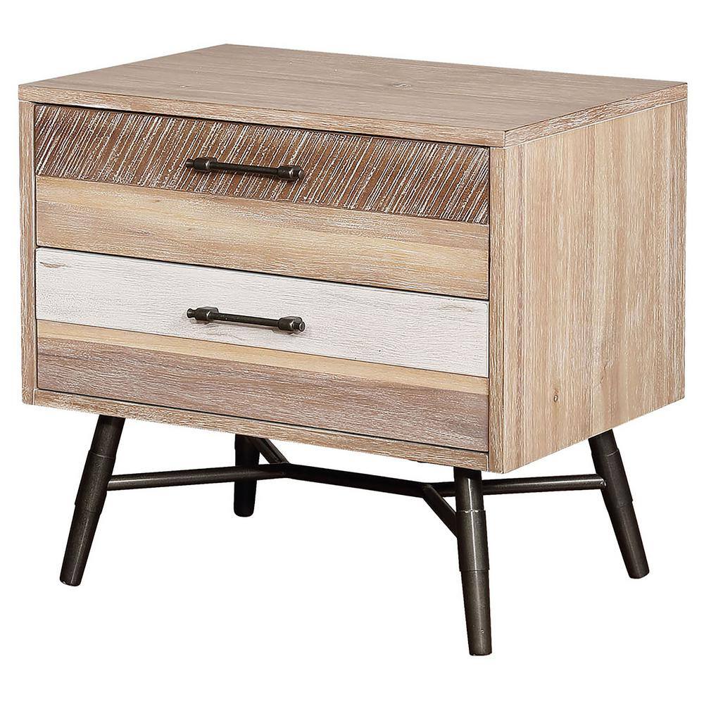 Marlow Rough Sawn Multi 2-Drawer Nightstand with Black Metal Legs