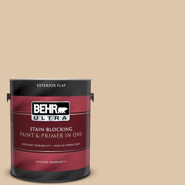 BEHR ULTRA 1 gal. #UL160-8 Sand Motif Flat Exterior Paint and Primer in One