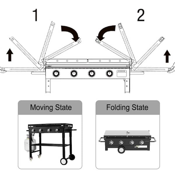 Royal Gourmet GB8003 8-Burner Event Propane GAS Grill with 2 Folding Side Tables in Black