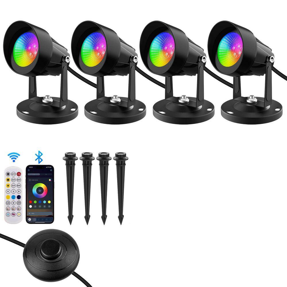 4-Pack 1600 Lumens Black Smart RGBW Spotlights with App & Remote, Music Sync, 16M Colors, Timer, Dimmable, Waterproof price history on PriceWatchPro