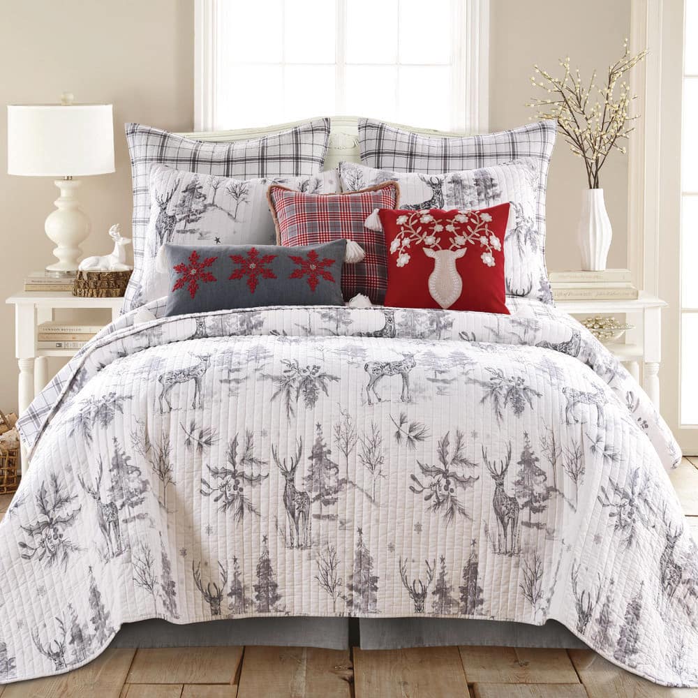 Gray and White Twin/Twin XL Reversible Microfiber Quilt