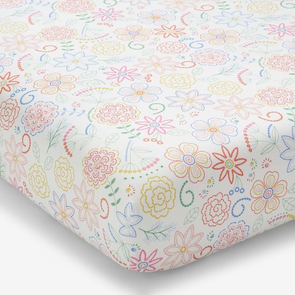 Company Kids White Floral Dream Percale Crib Sheet