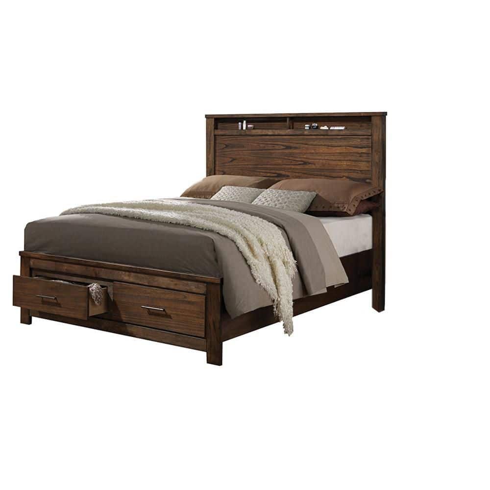 Oak King Upholstered Bed with Storage Drawers