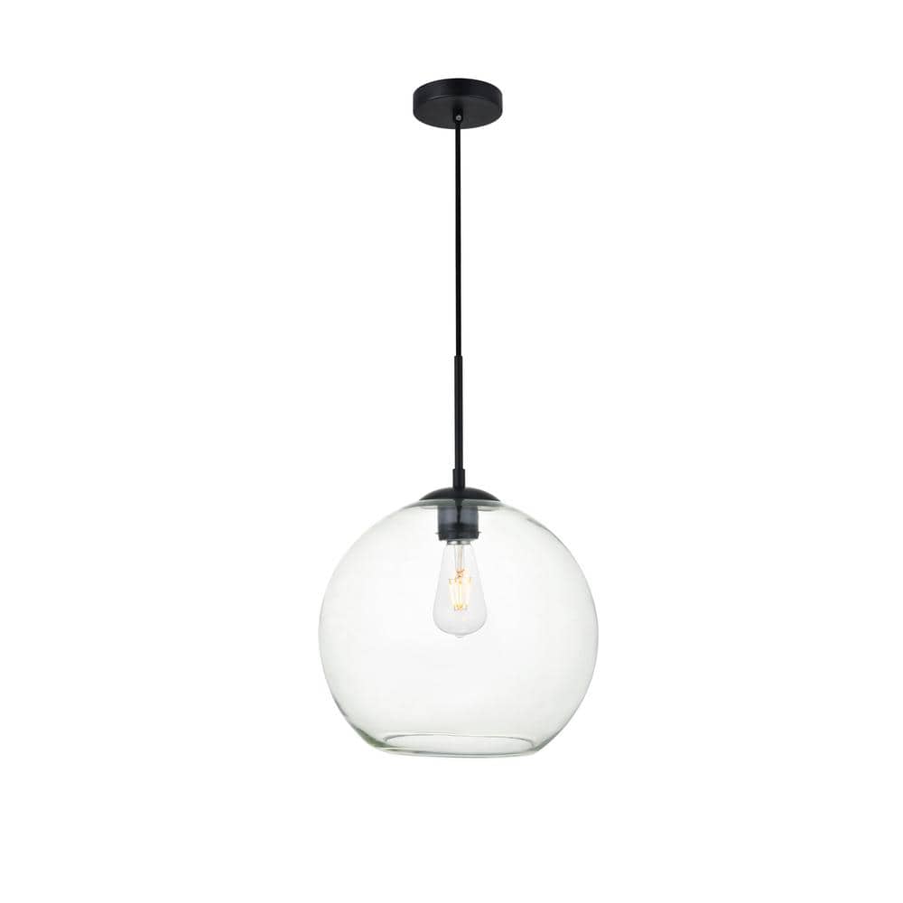 Timeless Home 11.8 in. 1-Light Black and Clear Pendant Light, Bulbs Not Inc
