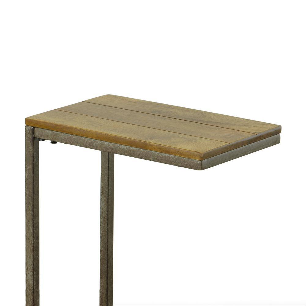 Aged Iron & Harvest Oak C Table with Grooved Wood Top