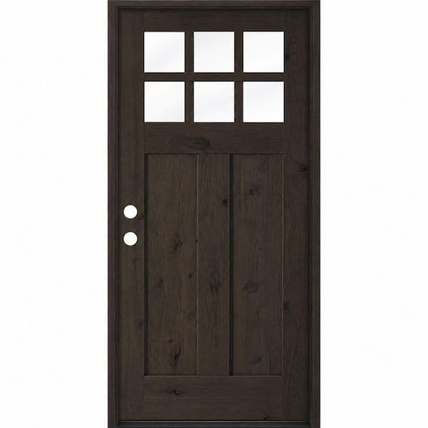 36 in. x 80 in. Craftsman Knotty Alder Right-Hand/Inswing 6-Lite Clear Glass True Black Stain Wood Prehung Front Door