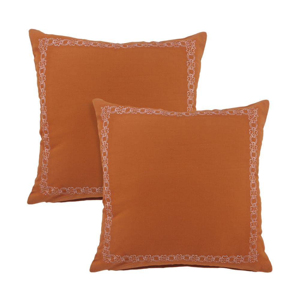 Sundaze Burnt Orange Bordered Embroidered Hand-Stitched 20 in. x 20 in. Ind