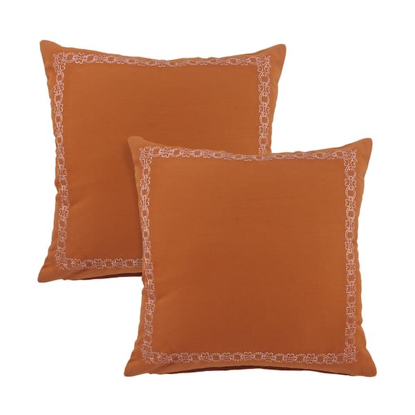 Unbranded Sundaze Burnt Orange Bordered Embroidered Hand-Stitched 20 in. x 20 in. Indoor Throw Pillow Set of 2