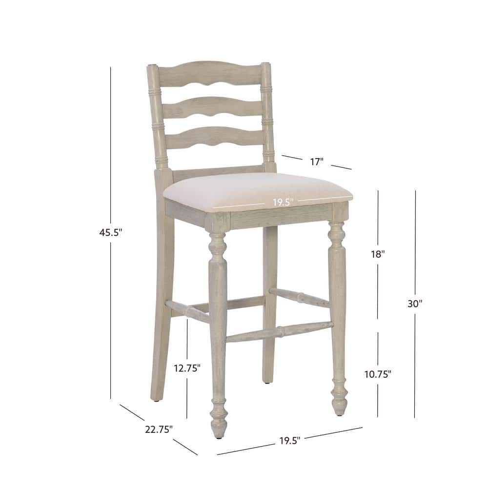 Marino White Wash 30" Upholstered Wood Bar Stool with Turned Legs