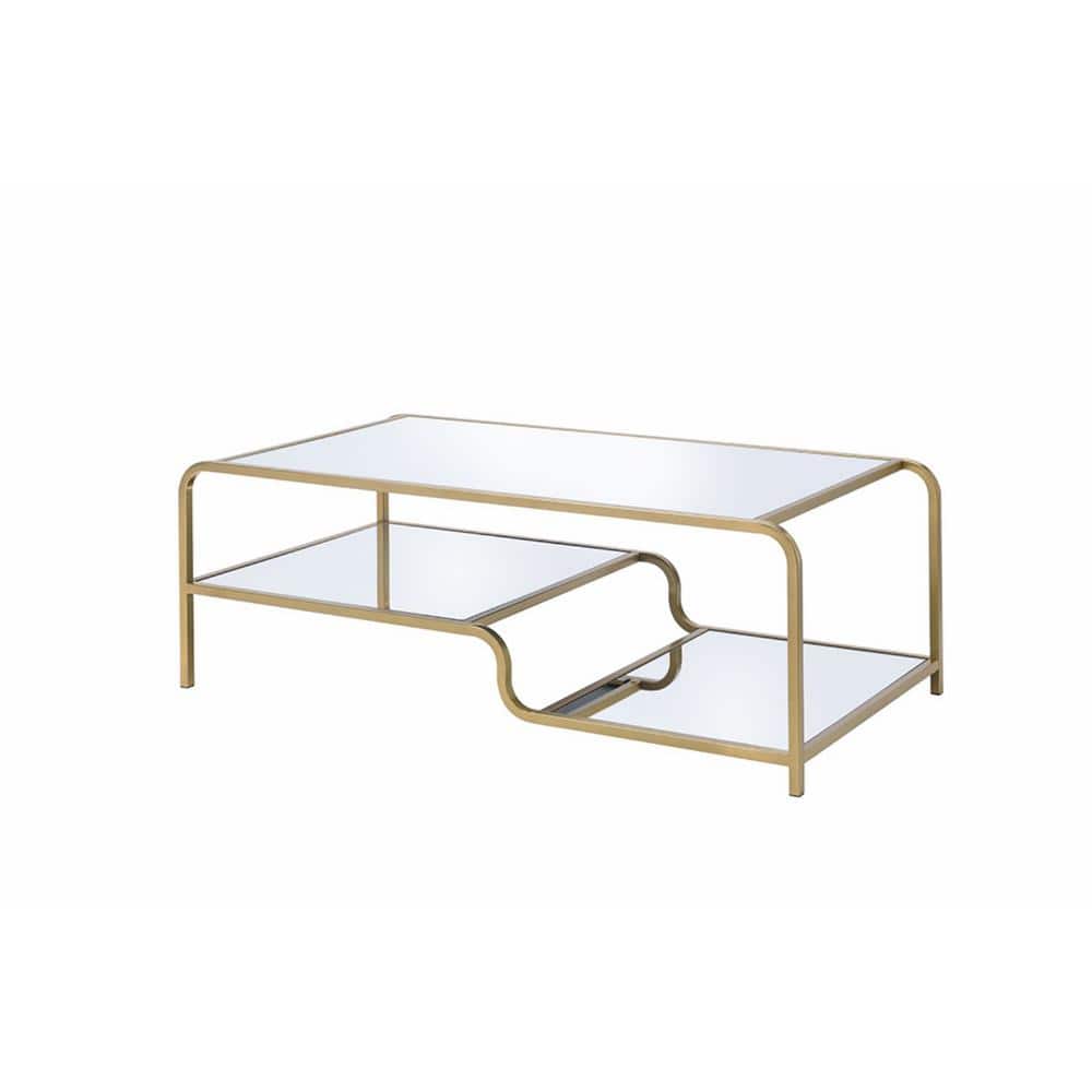 Gold and Mirrored Rectangular Coffee Table with Metal Frame