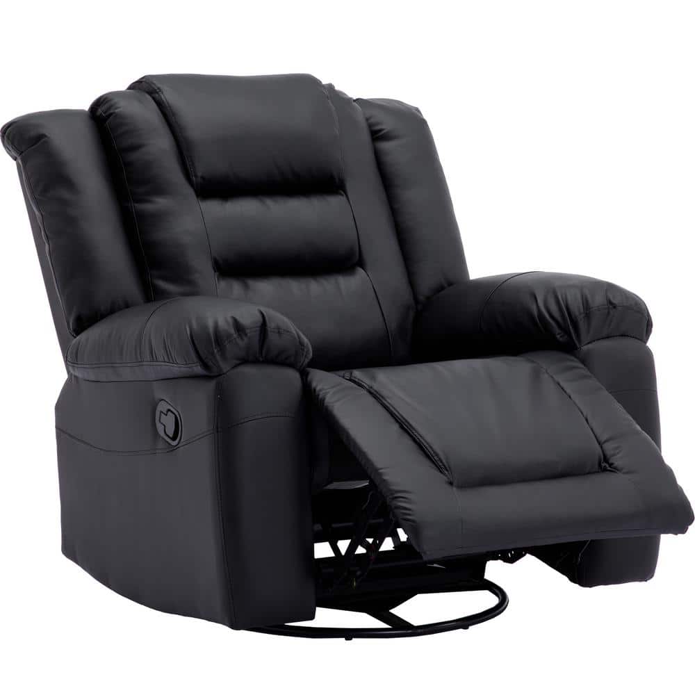 Black 360° Swivel Rocker PU Leather Recliner Chair, Home Theate Seating Ma