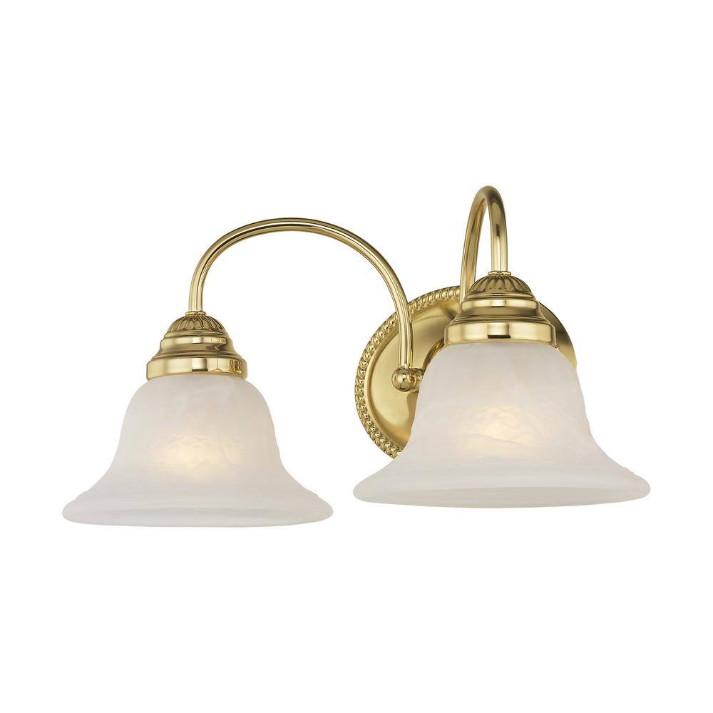 Polished Brass 2-Light Vanity with White Alabaster Glass
