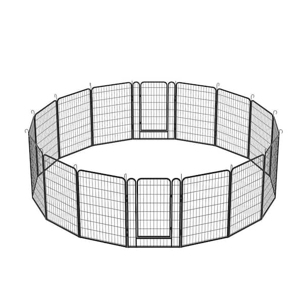 27. W x 40 in. H 16-Panel Black Metal Playpen with Door Garden Dog Decorative Fence Pet Exercise Pen for Outdoor