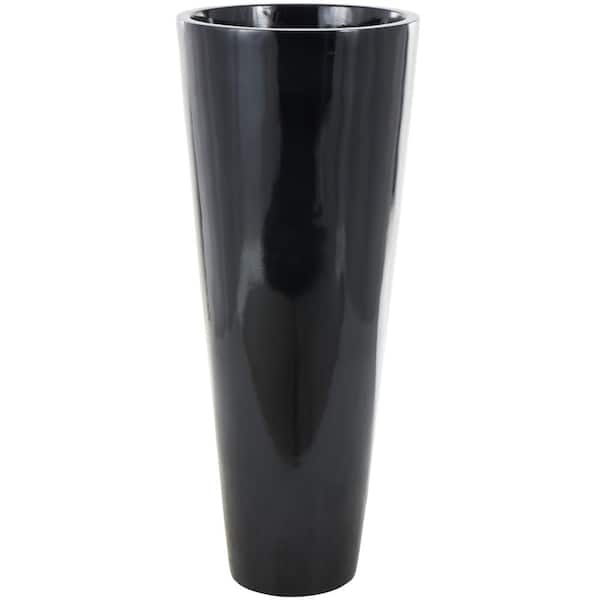 Black Fiber Glass Trumpet Minimalistic Floor Decorative Vase, 18 in. x 18 in. x 50 in.